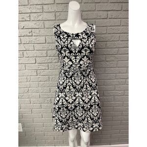 Forenza Women Black White Sleeveless Floral Cut-Out A- Line Dress Size S